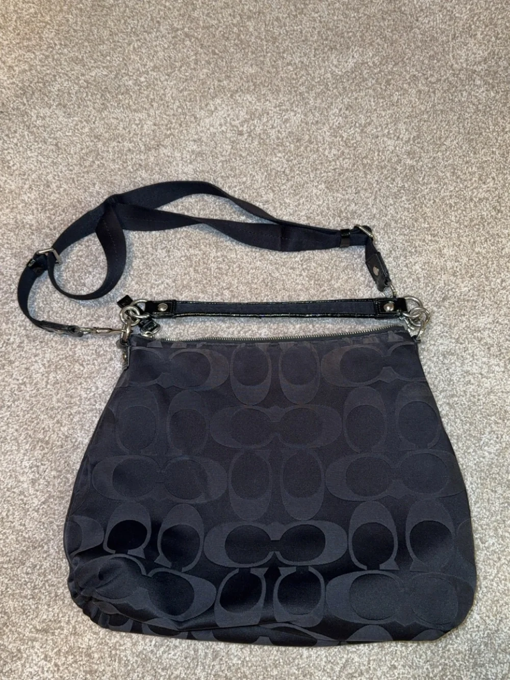 Coach Black Signature Jacquard Crossbody with Heart Charm